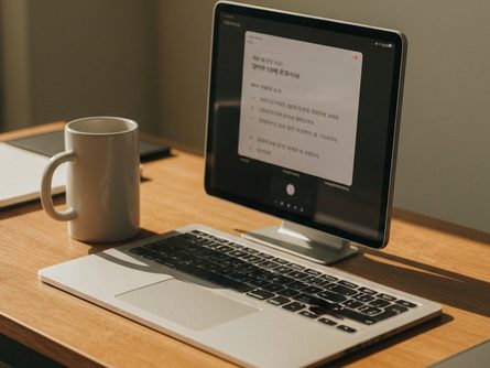 월세 계약서와 달력, 도장이 놓인 원목 테이블 위