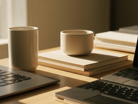 나무 책상 위에 놓인 임대차 계약서와 주민센터 확정일자 도장, 볼펜과 인감도장