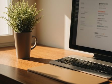 손으로 잡은 임대차 계약서와 계산기, 펜 클로즈업, 흐릿한 거실 배경